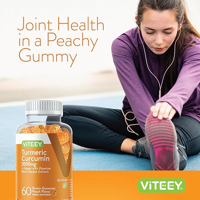 Turmeric Gummies with Turmeric Curcumin 2000mg, Ginger & Black Pepper Extract - Immune Support, Healthy Skin, and Joint Health - Vegan, Gelatin Free, GMO Free - Tasty Chewable Peach Flavored Gummy