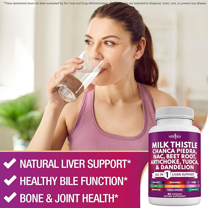 NEW AGE Milk Thistle NAC Chanca Piedra Beet Root Artichoke Dandelion Root Astragalus - Plus TUDCA & Ginger - 180 Count
