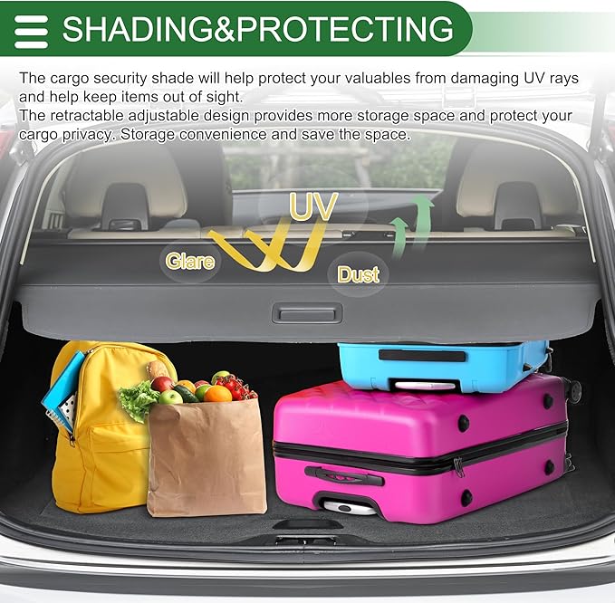 Motoforti Car Trunk Retractable Cargo Cover for Jeep Compass 2017-2024 Aluminum Alloy Canvas Gloss Black