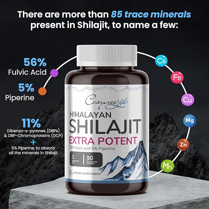 Himalayan Shilajit - Shilajit Capsules, Shilajit for Men, Shilajit for Women, 56% Fulvic Acid & 5% Piperine, 90 Caps