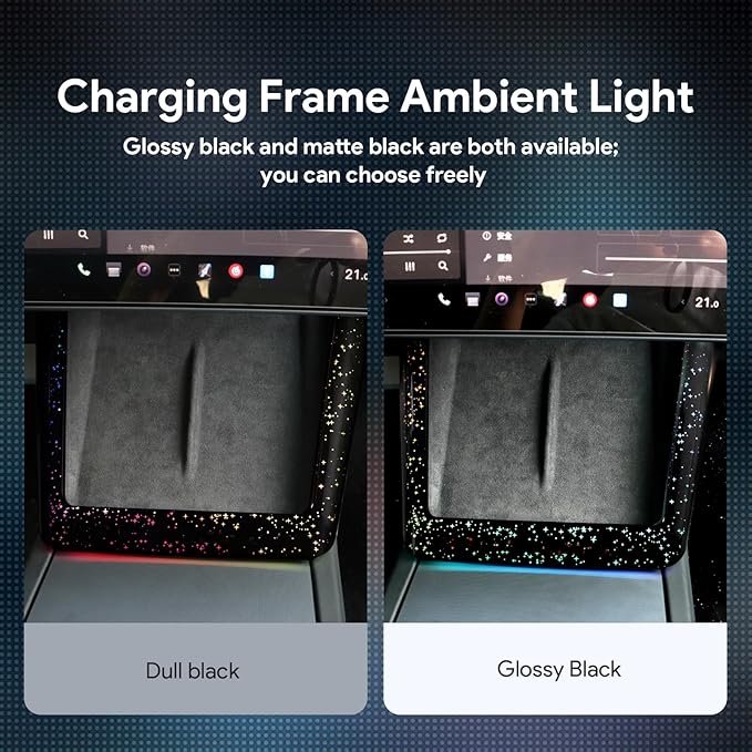 Ambient Lighting Wireless Charging Frame for 2025-2026 Tesla Model Y (Includes Juniper) 2024-2026 Tesla Model 3 PC Stylish Decorative Accessories (Big Starry Sky, Purple)