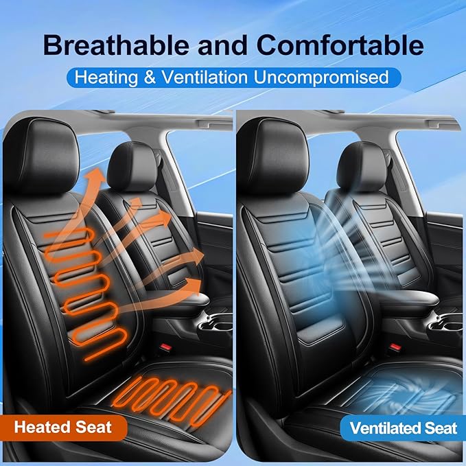 Fit Blazer Car Seat Covers (Front Pair) for Select Chevrolet/Chevy Blazer 2019-2026 - Premium Full Coverage Leather, Airbag Compatible, Waterproof & All Weather Seat Cushion Protector, Black