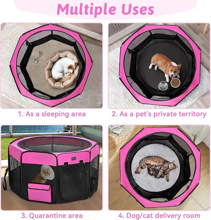 PETSFIT Portable Dog Playpen,36" Dog Play Pen Indoors with Removable Waterproof Mat & Zippered Roof | RV, Camping, Travel Dog Pen | Whelping & Cat Observation Space(36" L x 36" W x 21" H)