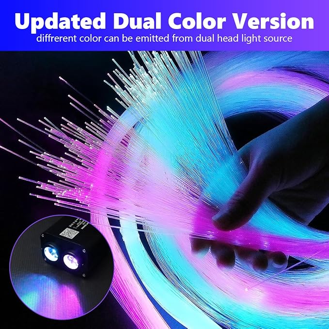 AMKI Dual Color 20W Twinkle Starlight Headliner Kit 1100pcs 0.03in 13.1ft Fiber Optic Star Ceiling Light Sound Activated Music Mode APP/Remote Control Dual Port Light Box for Car Home Roof Decor