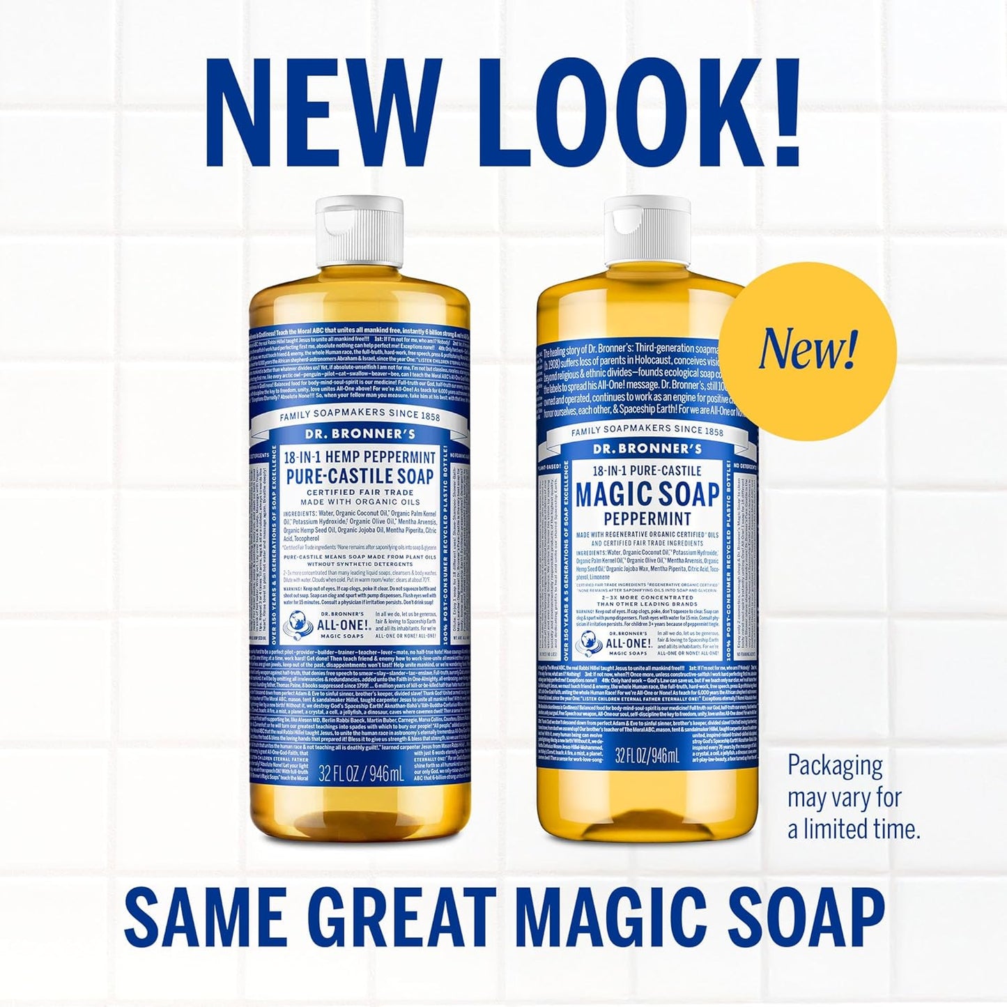 Dr. Bronner's Peppermint Pure-Castile Liquid Soap | 16 Oz | 2-Pack | Vegan & Organic