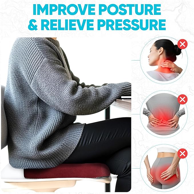 FORTEM Seat Cushion, Office Chair Cushion, Desk Chair Memory Foam, Sciatica Coccyx Tailbone Pain Relief, Pressure Relief, Sitting Pad, for Long Gaming & Sitting, Washable Cover, Non Slip, XL