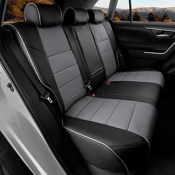 Custom Fit RAV4 Seat Cover for Toyota RAV4 2019 2020 2021 2022 2023 2024 Adventure and TRD-Off Road,Faux Leather,2-Row Full Set,(Black&Grey)