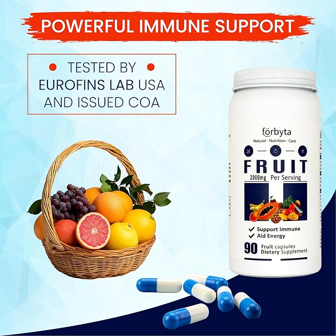 Fruits Supplement – Whole Food-Based Fruit Blend Capsules – Natural Antioxidant Support – Rich in Essential Vitamins – Non-GMO, Gluten-Free – 90 Capsules