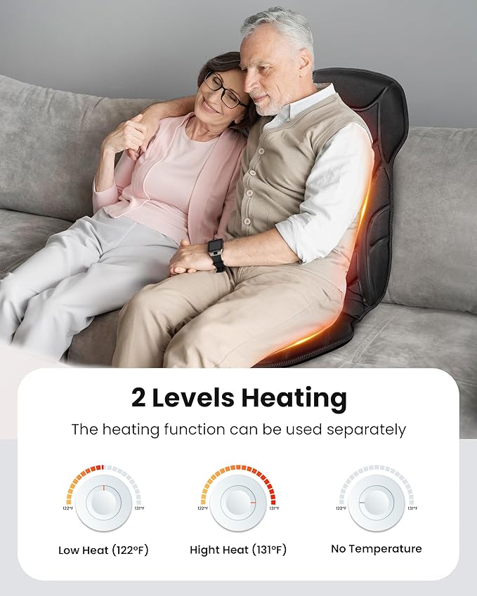 COMFIER Massage Seat Cushion, Back Massager with 8 Vibration Nodes & 5 Modes, Adjustable Chair Massage Pad with Heat for Home Office, Heated Chair Pad,Gifts for Men,Women
