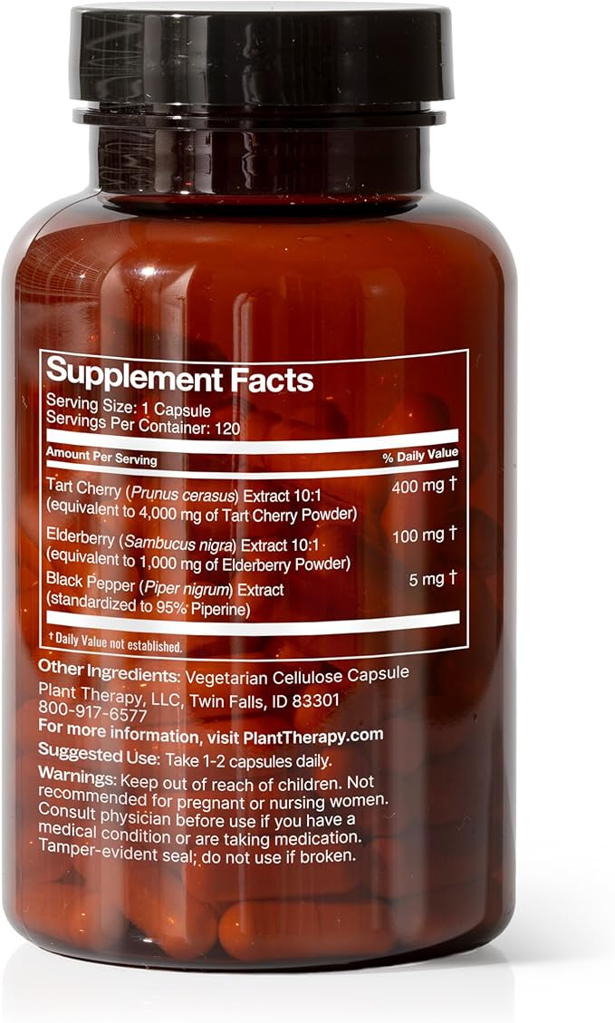 Plant Therapy Tart Cherry with Elderberry Herbal Supplement Capsules and Rest & Restore Magnesium Powder