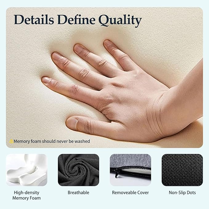 Onever Ergonomic Memory Foam Seat Cushion, Lumbar Support Non Slip for Truck Driver Long Driving Office Chair Back Tailbone Pain Relief Dual Color Black&Grey