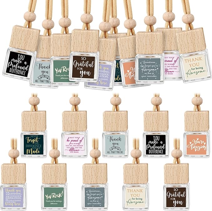 Havawish 10 Pcs Appreciation Gift Bulk for Teachers Empty Glass Essential Oil Diffuser Car Air Freshener Diffuser for Employee Staff Teachers Hanging Ornament Inspirational Team Thank You Gift