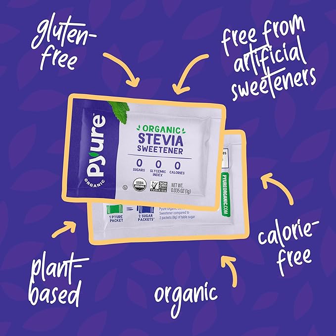 Pyure Organic Stevia Packets | Granulated Sugar Packets - White Sugar Substitute | Zero Carb, Zero Sugar, Zero Calorie Sweetener Packets | Plant-Based Stevia Packets for Keto Coffee | 1000 Count