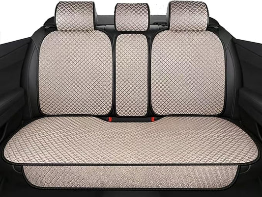 Breathable Back Seat Cover-Universal Rear Seat Mat for All Seasons, Car Rear Seat Protector with Polyester Silk Material, Non-Slip Bottom. Fits 95% of Sedans, SUVs, Vans.(Beige)