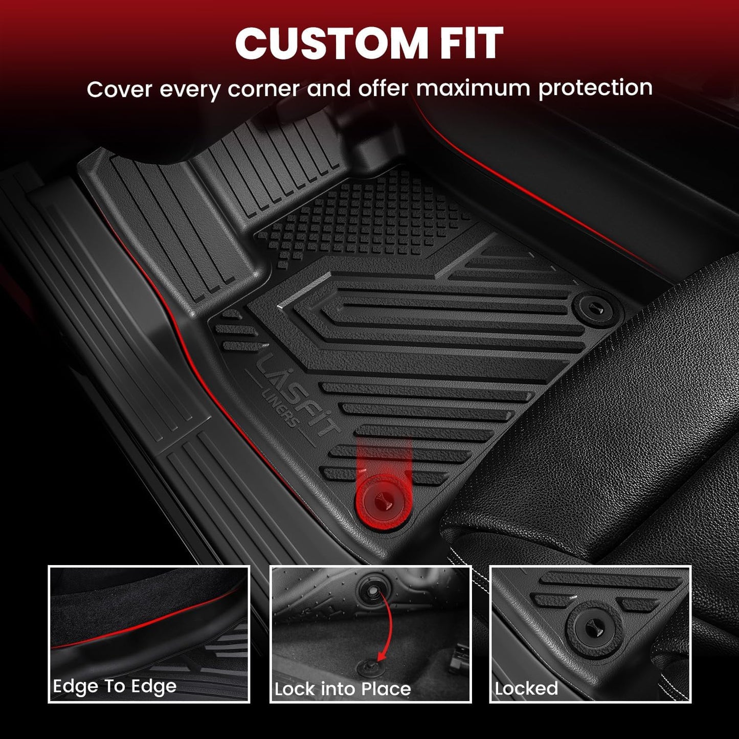 LASFIT Front Floor Mats for Ford Transit Connect 2014-2021 Vinyl Floor with Floor Posts All Weather Protector TPE Car Floor Liner for Transit Vans, 1st Row Only, Black