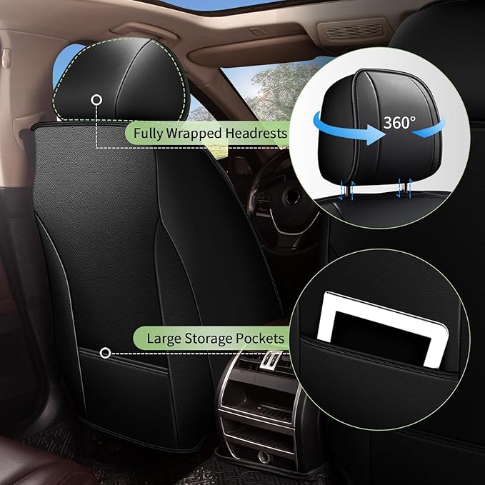 Car Seat Covers Front Seats for Nissan Rogue 2010-2023 2025 2026 - Cooling Ice Silk Leather Seat Cover - Breathable 2 Seats Vehicle Seat Cushion Protector Automotive Accessories (Black)