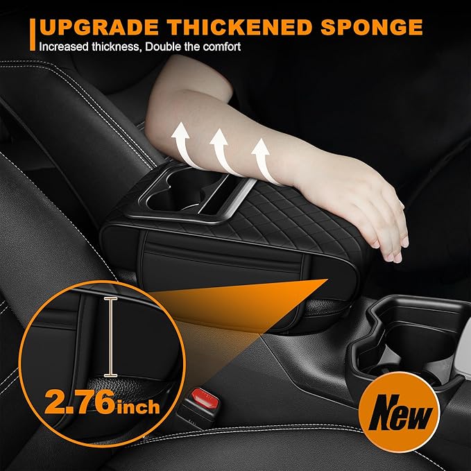 Armrest Cover for Car Fit for Jeep Gladiator - Center Console Cover with Cup Holders and 2 Storage Pockets(Black)