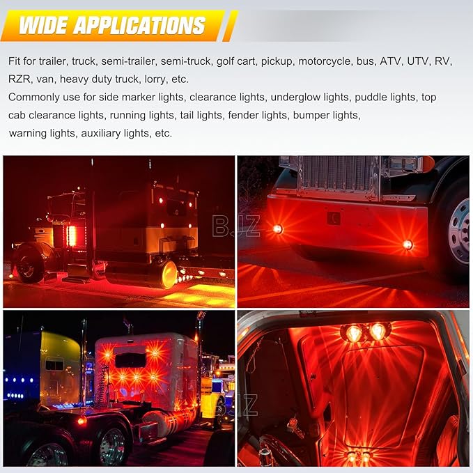 BJZ 8Pcs Red Watermelon LED Strobe+Constant Marker Lights Dual Function Watermelon-Shaped Side Marker Clearance Tail Top Cap Roof Lights for Trailer Truck Semi-Trailer Heavy-Duty Truck Bus Van