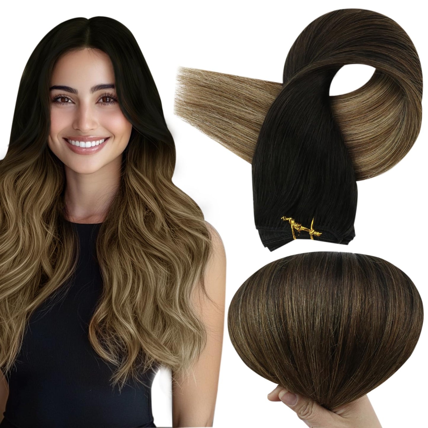 Full Shine Weft Hair Extensions Human Hair Ombre Hair Extensions Sew In Color Black To Dark Brown Mix Brown Hair Bundles Sew In