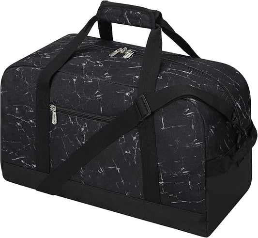 Small Gym Bag 18 inch Carry On Duffel Bag for Weekender Travel - Marble Black