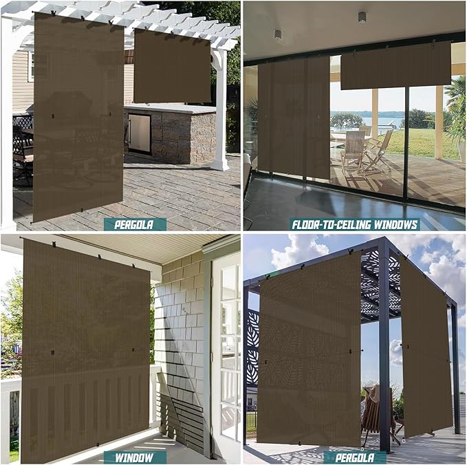 Bynbbur 7'W x 11'H Outdoor Patio Shades Foldable Roller Blinds, 220 GSM Sun Shade Roll Up Porch Screens Exterior Shade Cloth for Deck Pergola Backyard, Brown