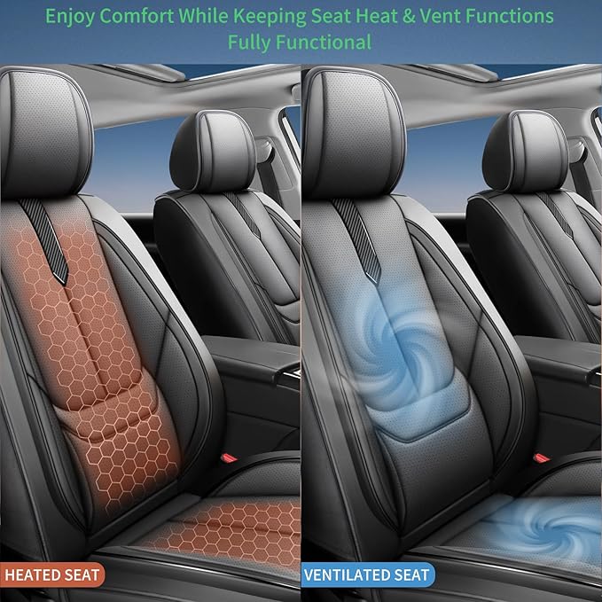 Fit Ridgeline Car Seat Covers for Honda Ridgeline 2007-2025 2026-Upgraded Premium Waterproof & Breathable Leather, Airbag Compatible, All-Weather Seat Cushion Protector,2 Front/Black