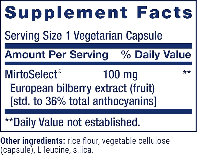 Life Extension Standardized European Bilberry Extract, 100 mg, MirtoSelect® Vaccinium myrtillus, Eye Health, Circulation, Lubrication, Gluten-Free, Non-GMO, Vegetarian, 90 Capsules