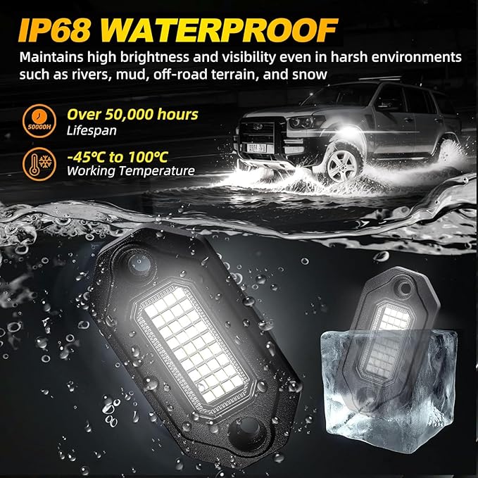 16 Pods Metal Bright Pure White LED Rock Lights Kit,Per pod provided 15FT Power Cord,6500K 36LEDs Neon Underglow Light Aluminum Waterproof Fender Lights for Trucks Trailer Jeep Off Road ATV UTV
