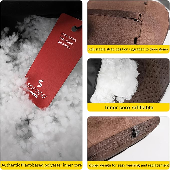 Genuine Leather Car Neck Pillow for headrest,Support Drive Seats Head Cushion,Real Cow Leather,11.8x7.5”,Plant-Based Polyester,Thickness & Height Adjustable,Inner Liner fillable(Wine,1p)