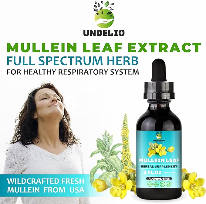 Undelio's Herbal Mullein Leaf Extract - Organic & Alcohol-Free Tincture for Respiratory, Lung, Sleep & Digestive Support - Non-GMO, Vegan - 2 fl. Oz for Immune Health & Lung Detox