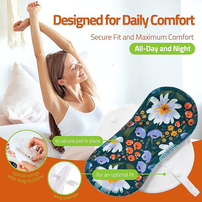 Organic Cotton EcoComfort Reusable Panty Liners for Women & Teens (Tanga, 7-Pack); High-Temp Washable Cloth Liners; Stay Fresh & Dry, for Daily Vaginal Discharge Only; 100% Breathable (no PUL/TPU)