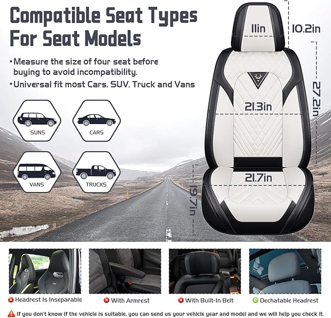 Truck Seat Covers for GMC Sierra 2500 2007-2026, Waterproof Premium Leather Full Coverage Car Seat Cover, Muscle Sport Style Auto Interior Seat Cover Sets (Front Set/Black White)