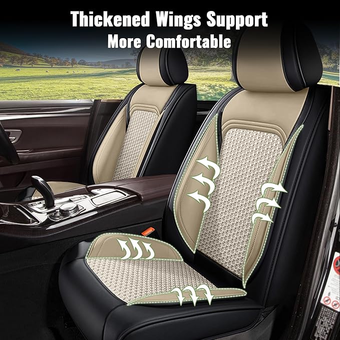 Car Seat Covers Full Set for Subaru Crosstrek 2016-2024 2025 2026, Breathable Cooling Ice Silk Leather Car Seat Cover, 5 Seats for Subaru Crosstrek Accessories (Black&Beige)