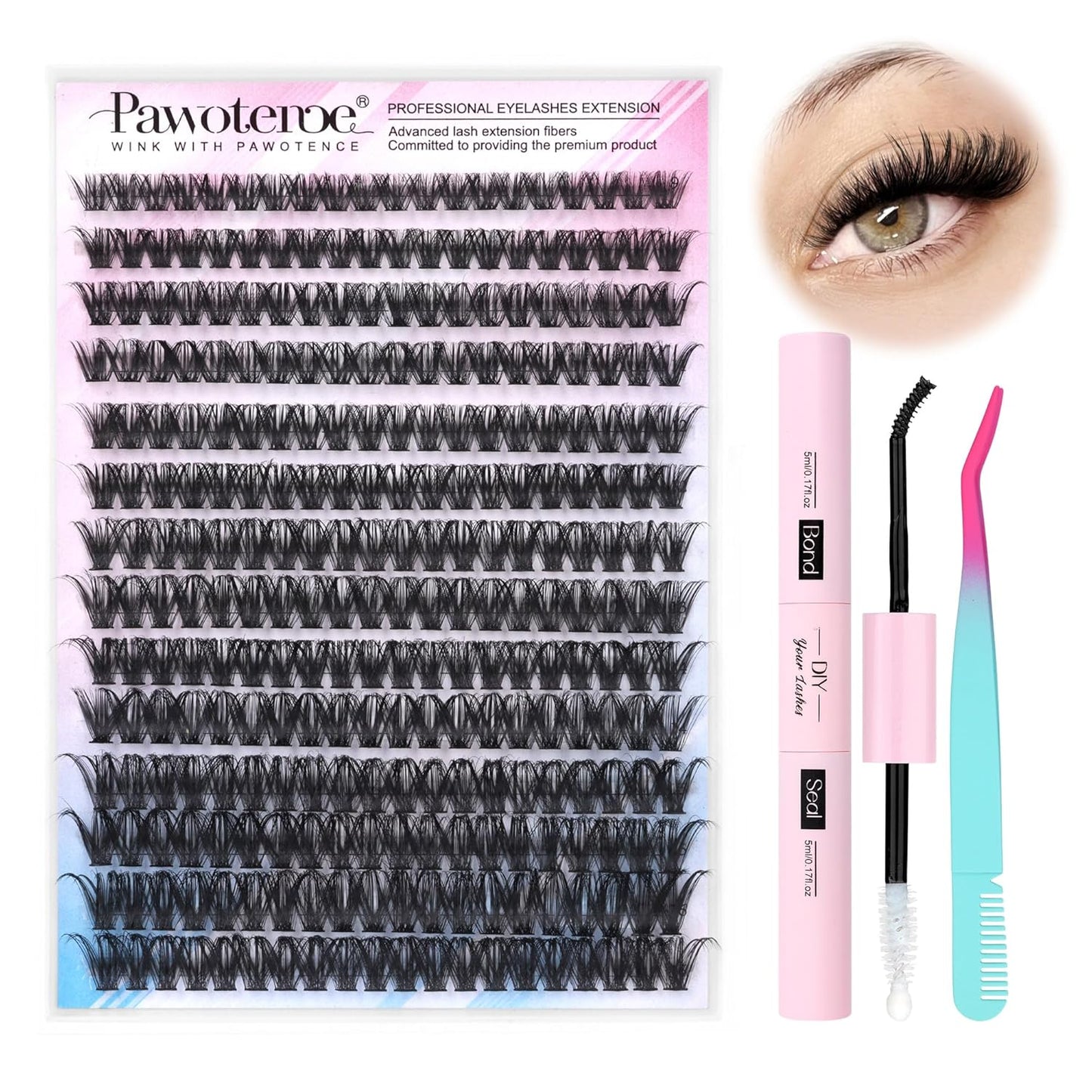 Pawotence 280pcs Lash Clusters | 40D & 50D Individual Eyelash Extensions 8-16mm