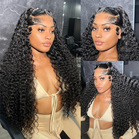 Midulla 13X6 Hd Lace Front Wigs Human Hair Deep Wave Human Hair Wigs For Women Pre Plucked 180% Density Deep Curly Lace Frontal