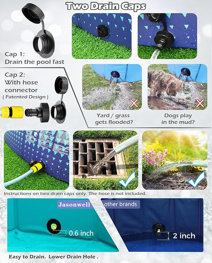 Jasonwell Foldable Dog Kiddie Pool - Hard Plastic Kids Paddling Pool Toddler Baby Swimming Pools for Backyard Collapsible Whelping Box Pet Doggie Cats Wading Pools Bathtub for Puppy Large Dogs 87In