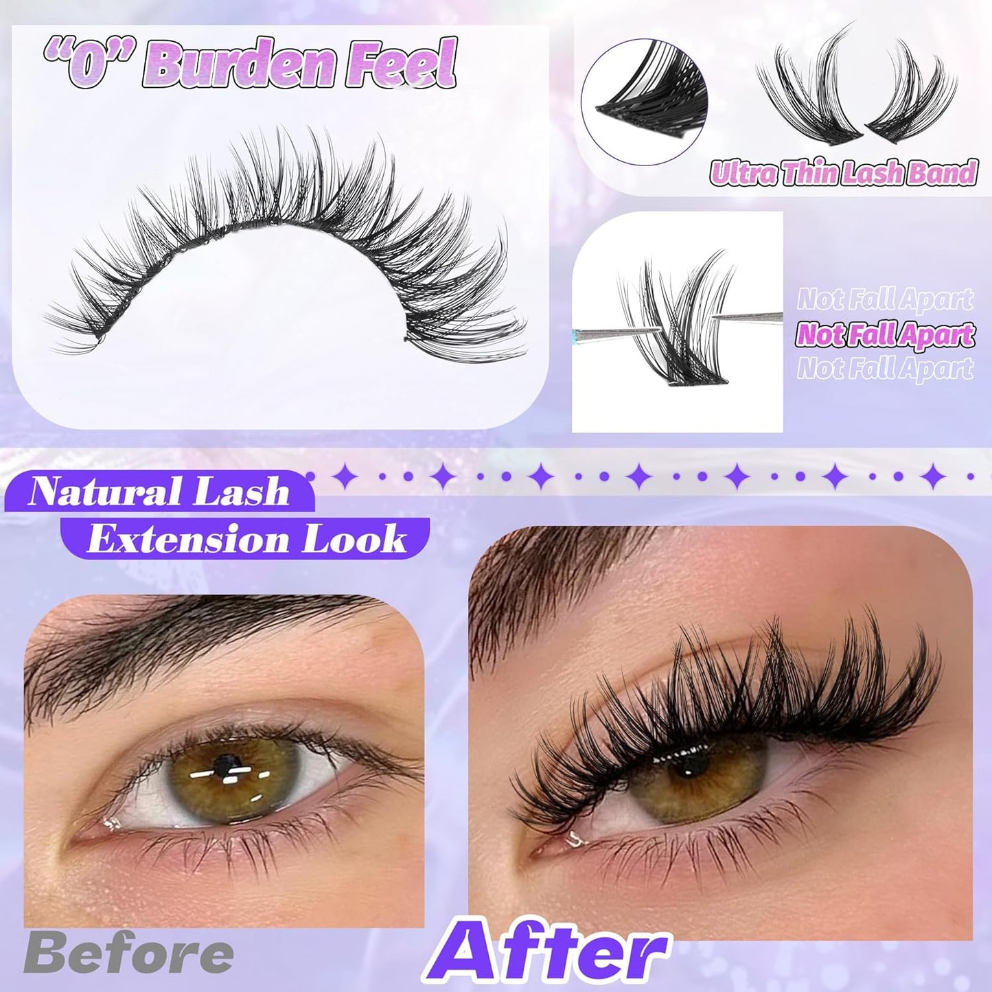 Natural Wispy Cluster Eyelash Extensions | Waterproof DIY Lashes | 224 Pcs