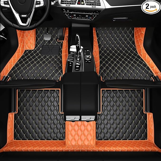 All-Weather car Floor MATS-Suitable for 99% of car Models,Leather car mat, offering Personalized Embroidery and Multiple Color Options,Provide Protection for car Rug (Orange1)
