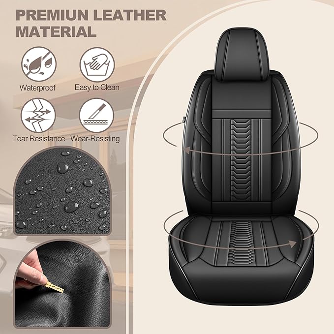 TTX LIGHTING for Chevy Equinox 2007-2026 Seat Covers: Waterproof Leather Seat Protector with Airbag Compatible (2 Front Seats,Black)