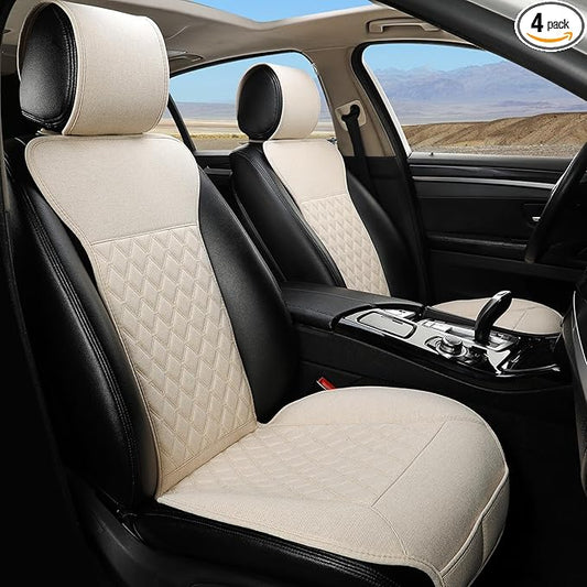 West Llama Linen Car Seat Covers-Breathable & Soft-Front Car Seat Protector Universal Fit 90% Cars,SUVs,Trucks,Diamond Pattern- 1Pair,Beige