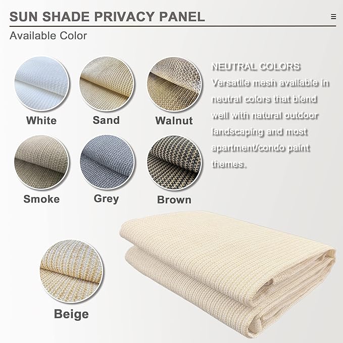 Sun Shade Privacy Panel with Grommets on 4 Sides for Patio, Awning, Window Cover, Pergola or Gazebo (Banha Beige, 8' x 8')