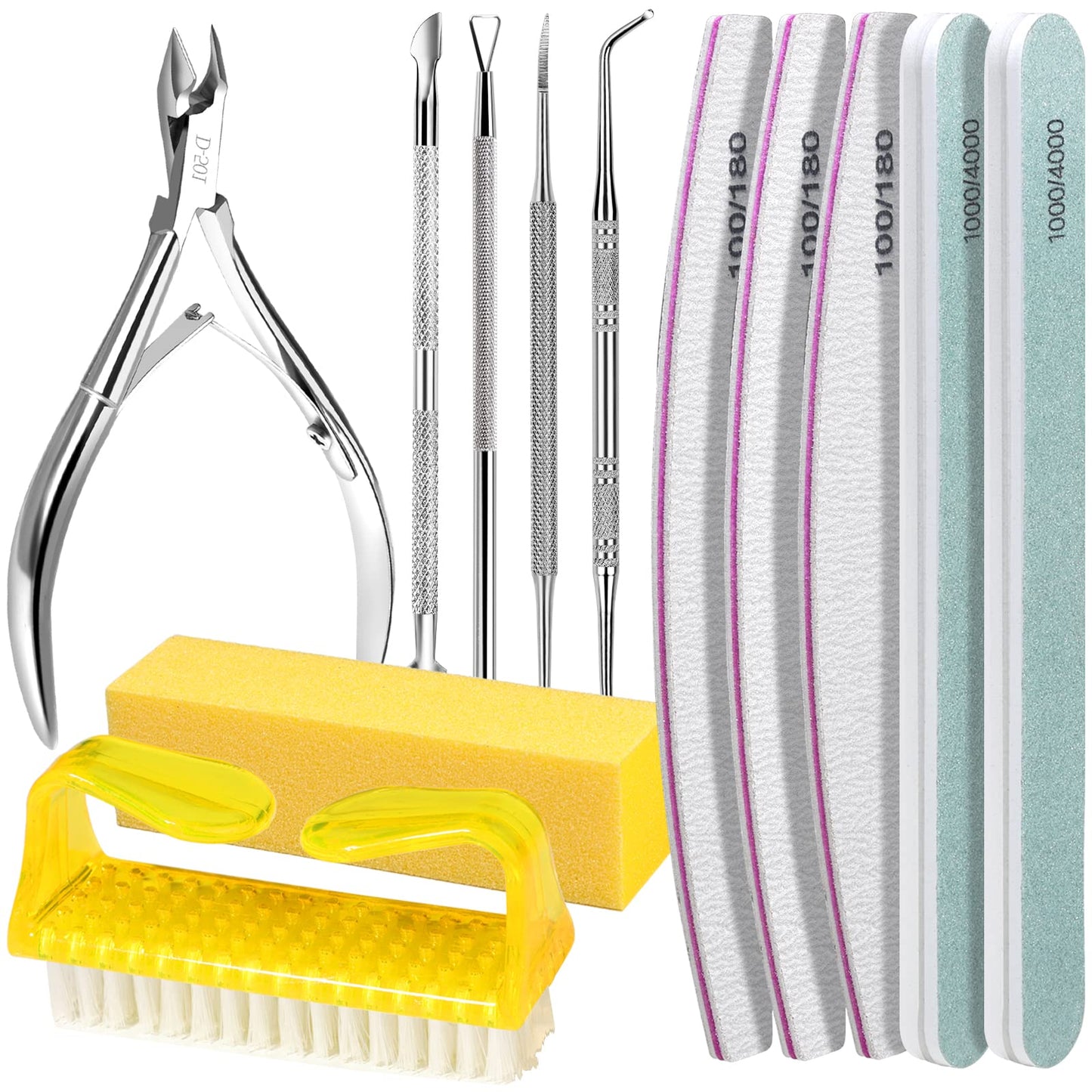 Fandamei Nail Files & Buffer Block Set, Nail Files 100/180, Nail Buffer Block, Nail Cuticle Nippers, Cuticle Pusher, Cuticle Pee