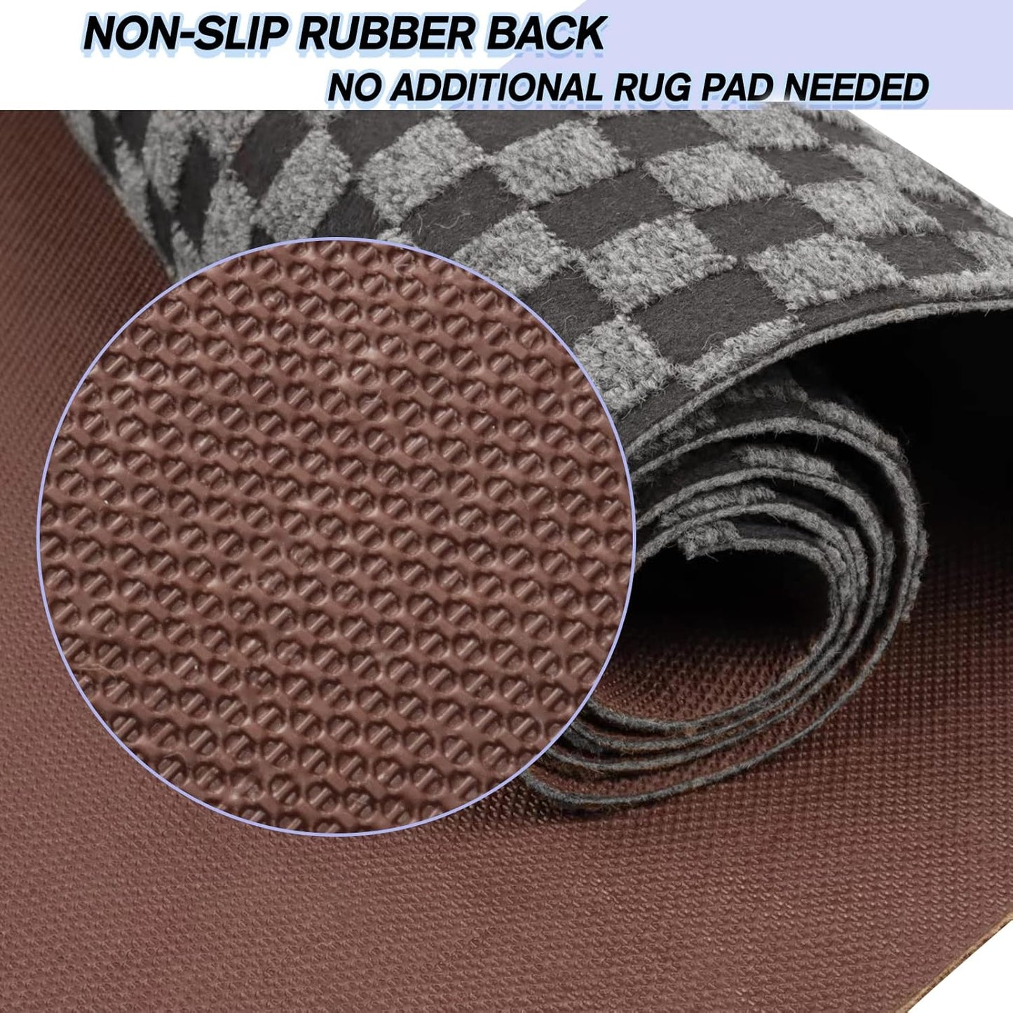 Custom Size Backed Non-Slip Area Rugs Runner, Easy Clean, Waterproof Runner Rugs for Hallway Entryway, Kitchen, Laundry, 2FT x 50FT, Gray Checkered