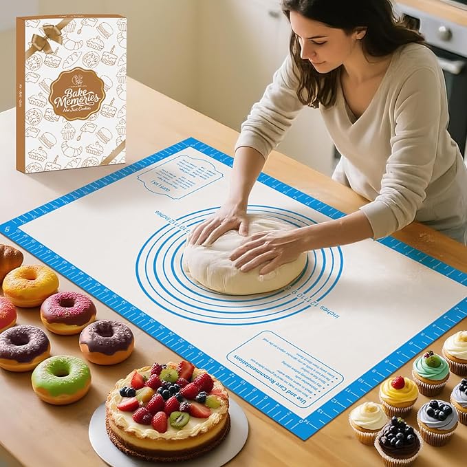 Silicone Pastry Mat for Baking, Pastry Dough Mat for Rolling, Kneading Mat, Silicone Baking Mat for Pizza Cookies Pie Crust Kitchen Counter Mat Placemat Oven Mat
