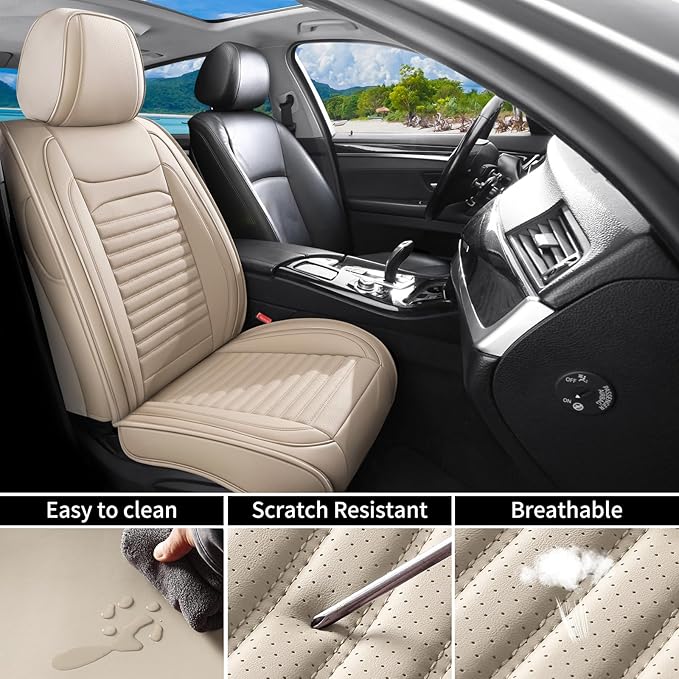 Front Seat Covers Fit for Toyota Corolla Cross 2021-2026, Car Seat Covers Front Seats, Breathable Faux Leather Automotive Seat Covers Front Pair Anti-Slip Seat Cover(Beige, Front)