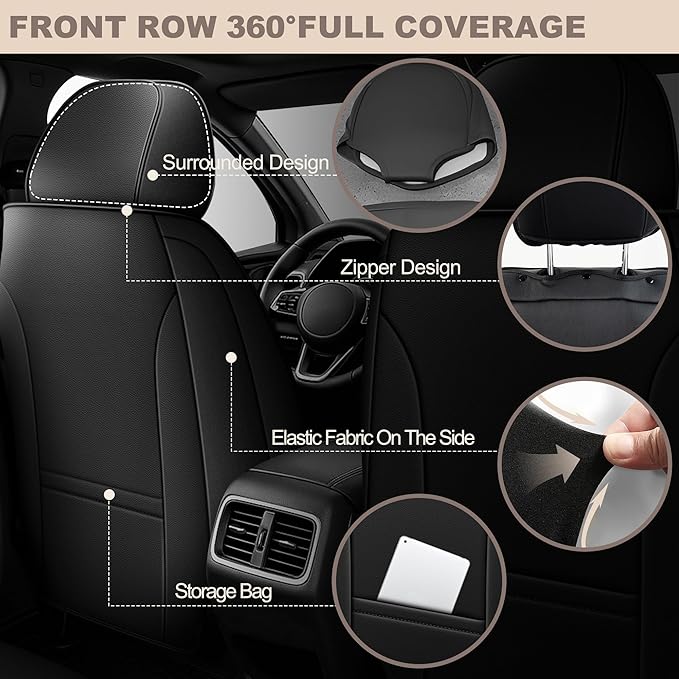 TTX LIGHTING for Honda Odyssey 2011-2026 Seat Covers: Waterproof Leather Seat Protector with Airbag Compatible (2 Front Seats,Black)