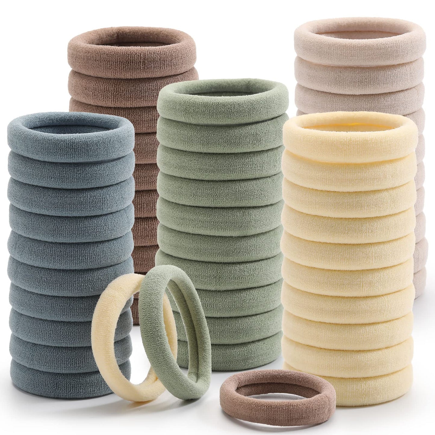 100 Pcs Thick Seamless Hair Ties, Ponytail Holders Hair Accessories No Damage For Thick Hair (Light Theme Colors)