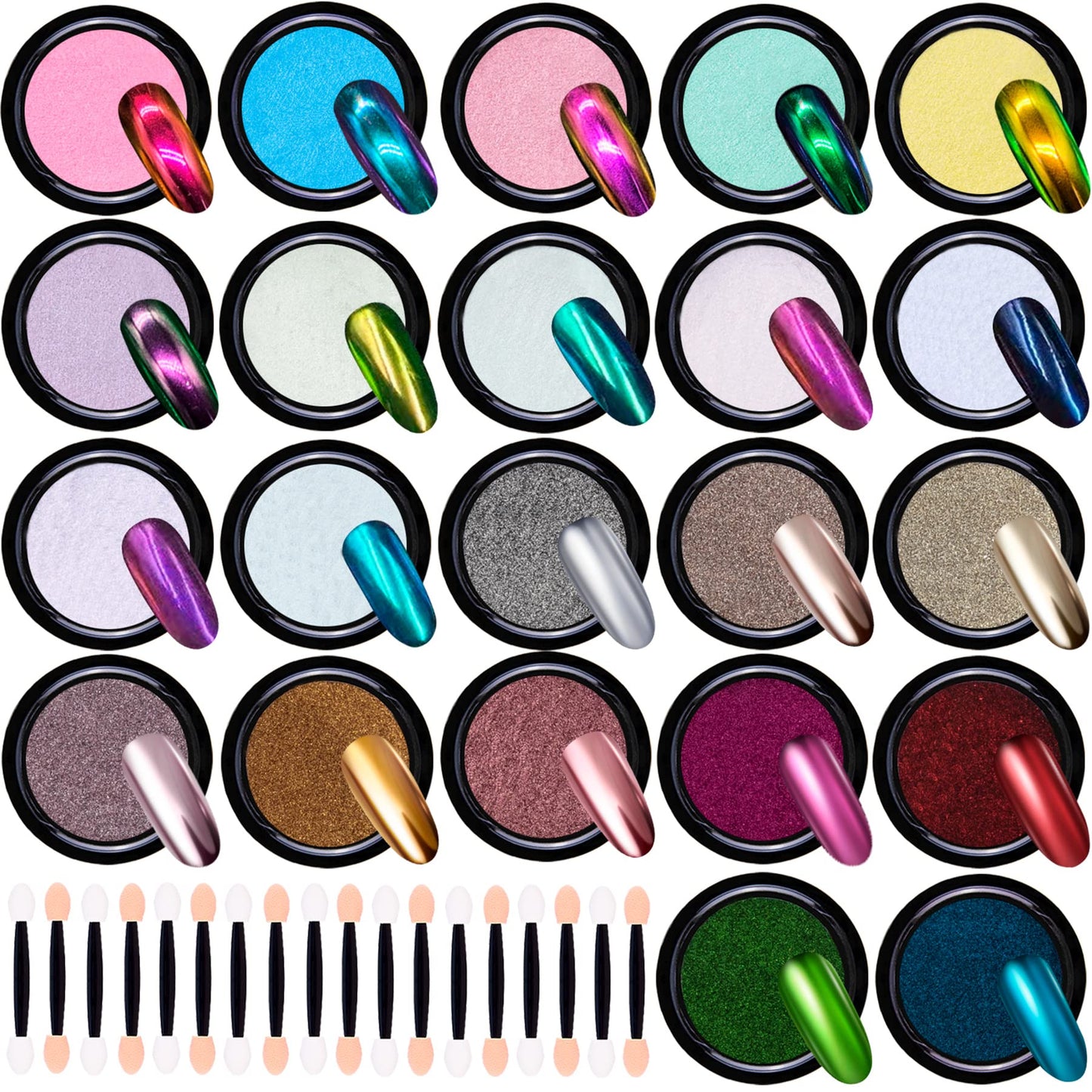 Duufin 22 Colors Chrome Powders Pear Nail Powder Metallic Powder Mirror Pearl Chrome Nail Powder Iridescent Aurora Nails Art Pow