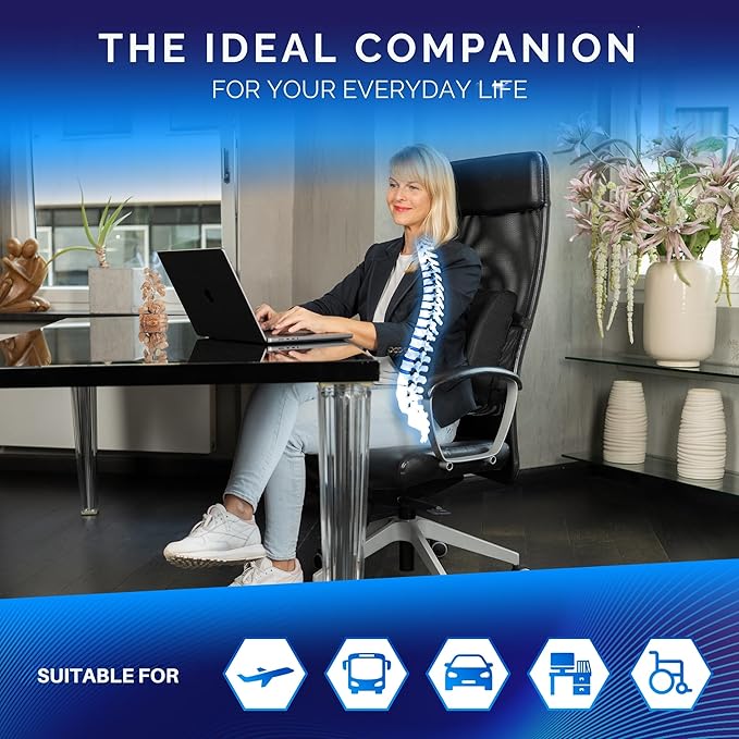 Healthfix® Ergonomic Lumbar Support Pillow – Expertly Designed in Germany – Improves Posture & Relieves Back Pain – Memory Foam Back Cushion for Office Chair & Couch - Firm (185-300 lbs)