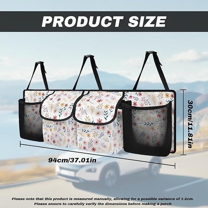 Trunk Organizer for Car Women Flower Backseat Car Organizer for SUV/MPV/Truck, Space-Saving Adjustable Trunk Storage Bag with 4 Pockets, Esay to Install
